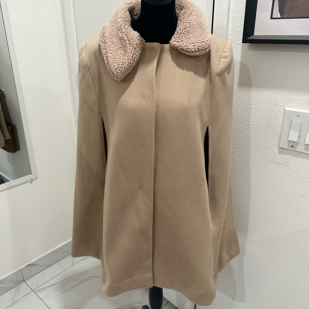 Cream Coat/Cape with Faux Shearling Collar